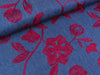 Reststück 29cm - Leichter Jeansstoff Chambray Gestickte Blumen weinrot auf Jeansblau