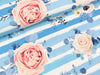 Baumwolljersey Roses auf pastellblau-creme gestreift