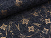 Jersey Folienprint Blumen altgold auf navy meliert