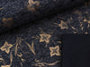 Reststück 17cm - Jersey Folienprint Blumen altgold auf navy meliert