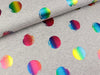 French Terry Folienprint Dots bunt auf hellgrau meliert